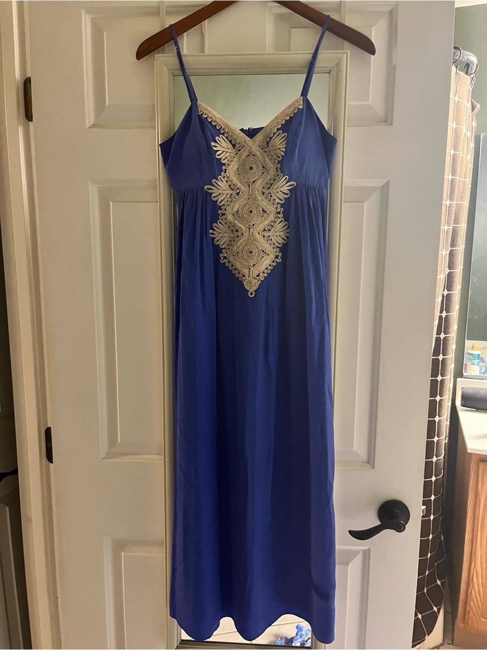 Lilly Pulitzer Cobalt Blue Maxi Dress with Cream Lace Applique